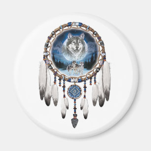Dream Catcher mit Wolfshintergrund Magnet