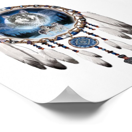 Dream Catcher mit Wolfshintergrund Poster (Ecke)