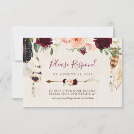 Dream Catcher Moon Peach & Burgundy Boho Wedding RSVP Karte