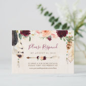 Dream Catcher Moon Peach & Burgundy Boho Wedding RSVP Karte (Stehend Vorderseite)