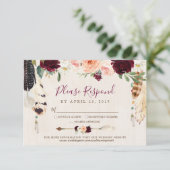 Dream Catcher Moon Peach & Burgundy Boho Wedding RSVP Karte (Stehend Vorderseite)