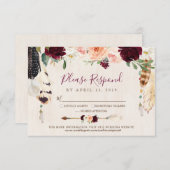 Dream Catcher Moon Peach & Burgundy Boho Wedding RSVP Karte (Vorne/Hinten)