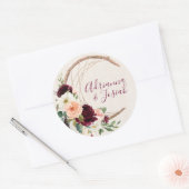 Dream Catcher Moon Peach & Burgundy Boho Wedding Runder Aufkleber (Umschlag)