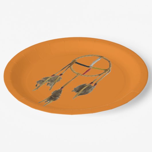 Dream Catcher Orange große Papierplatte Pappteller (Schrägansicht)