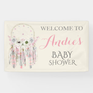 Dream Catcher Pink Gray Elvory Feathers Banner