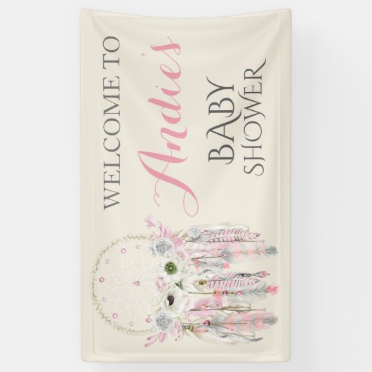 Dream Catcher Pink Gray Elvory Feathers Banner (Vertikal)