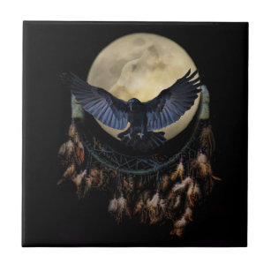 Dream Catcher Raven und Wolf Moon Fliese