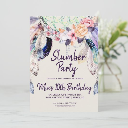 Dream-Catcher Slumber-Party Einladung (Stehend Vorderseite)