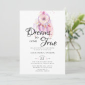 Dream Catcher Watercolor Pink Girl Babydusche Einladung (Stehend Vorderseite)