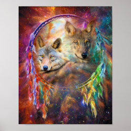 Dream Catcher - Wolf Spirituosen Kunst Plakat/Prin Poster