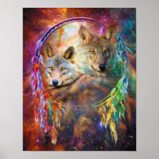 Dream Catcher - Wolf Spirituosen Kunst Plakat/Prin Poster
