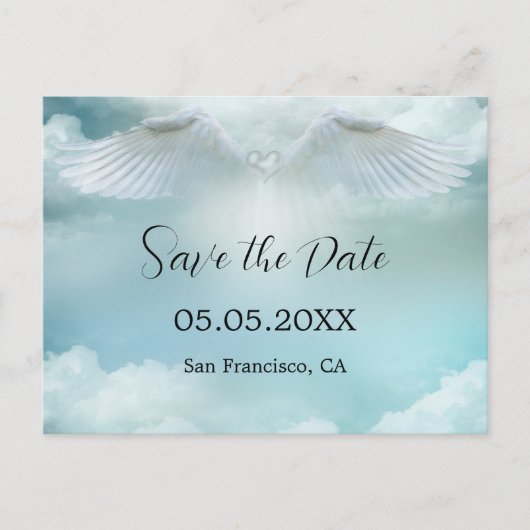 Dream Cloud Angel Wings QR-Code Save the Date Ankündigungspostkarte (Vorderseite)
