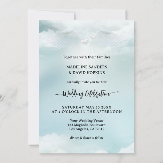 Dream Cloud Nine Angel Wings Wedding Einladung (Vorderseite)