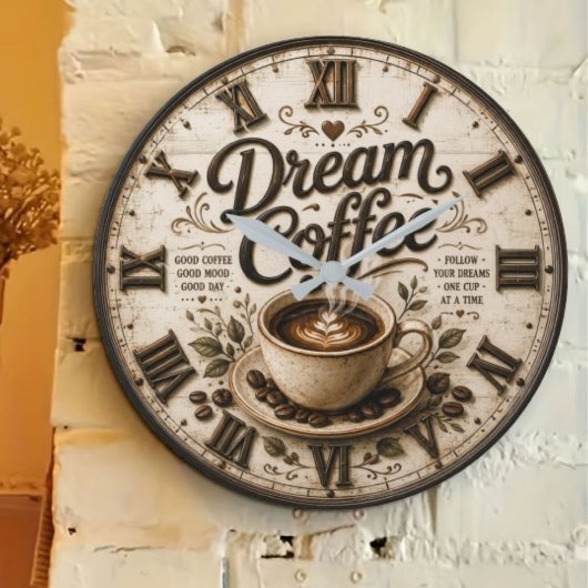 Dream Coffee Rustic Farmhouse Bar Kitchen Decor Große Wanduhr