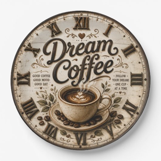Dream Coffee Rustic Farmhouse Bar Kitchen Decor Pappteller (Vorderseite)