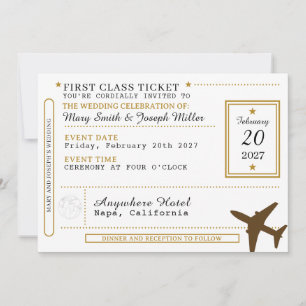 Dream Hochzeit in Urlaubsort Black & Gold Ticket Einladung