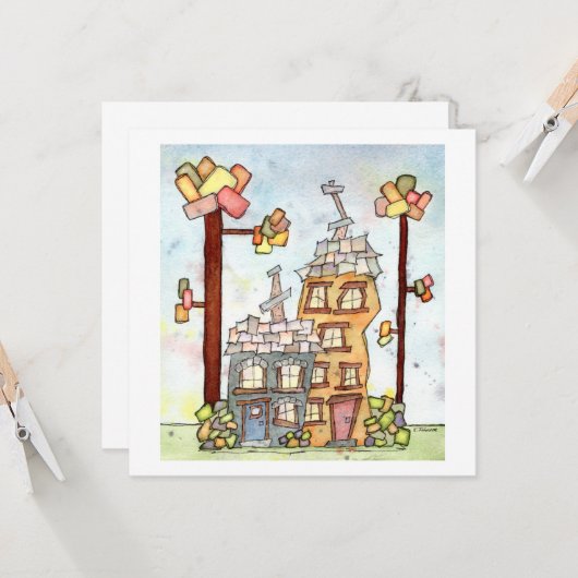 Dream House Watercolor Grußkarte Karte (Vorderseite/Rückseite Beispiel)