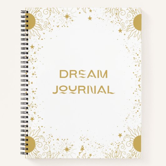 Dream Journal - Gold und Weiße Sonne und Sterne Notizblock (Vorderseite)