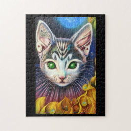 Dream Katz grüne Augen Fantasie golden Federn Puzzle