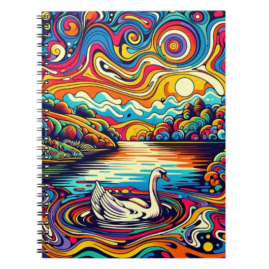 Dream Lake Schwan – Retro-Farblandschaft Notizblock (Vorderseite)