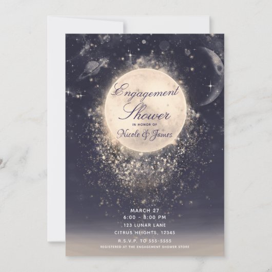 Dream Moon Magic Kosmische Glitzern Verlobung Dusc Einladung (Vorderseite)