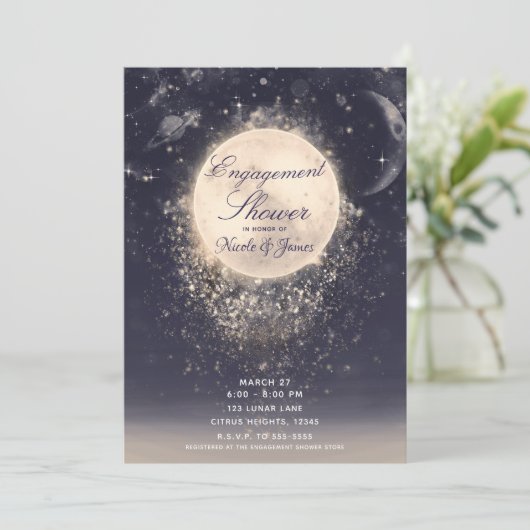 Dream Moon Magic Kosmische Glitzern Verlobung Dusc Einladung (Stehend Vorderseite)