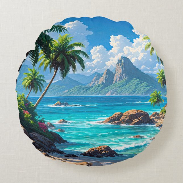 Dream On, Tropical Paradise, Rundes Kissen (Vorderseite)