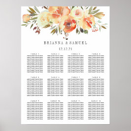 Dream Peach floral Wedding Chart Poster