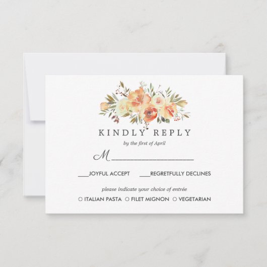 Dream Peach | Floral Wedding RSVP MEAL Option Karte (Vorderseite)