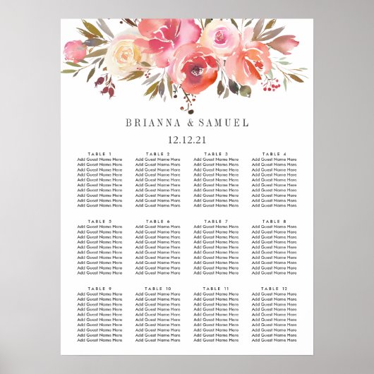 Dream Pink Blues Hochzeitstabelle Poster (Vorne)