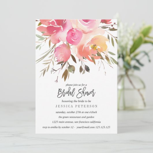 Dream Pink Chic Blume Hochzeit Brautparty Party Einladung (Stehend Vorderseite)