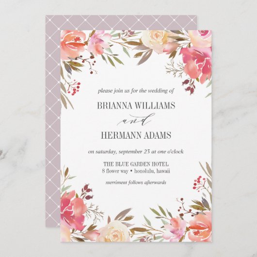 Dream Pink | Hochzeit von Boho Chic Blume Einladung (Vorne/Hinten)