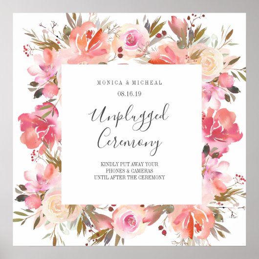 Dream pink Square Unplugged Wedding Zeremony Sign Poster (Vorne)