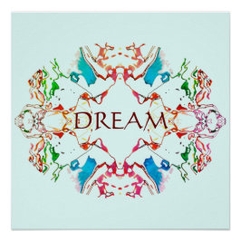 "Dream" Red Blue Green Burgundy Mandala auf Aqua Poster