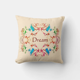 "Dream" Red Blue Green Burgundy Mandala auf Beige  Kissen
