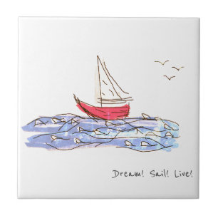 Dream Sail Live Sea Boat Seagull Sketch Fliese