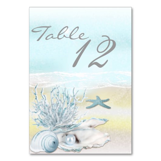 Dream Shore Beach Baby Blue Wedding Table Card Tischnummer (Vorderseite)
