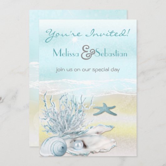Dream Shore Beach Blue Wedite Einladung (Vorne/Hinten)