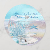 Dream Shore Beach Dk Aquamarine Hochzeitsreise Einladung (Vorne/Hinten)