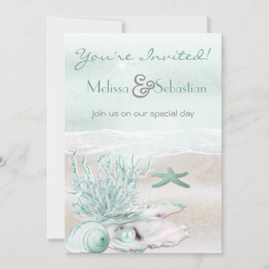 Dream Shore Beach Green Wedite Einladung (Vorderseite)