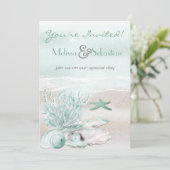 Dream Shore Beach Green Wedite Einladung (Stehend Vorderseite)