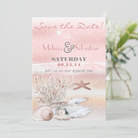 Dream Shore Beach Peach Wedding Save the Date (Stehend Vorderseite)