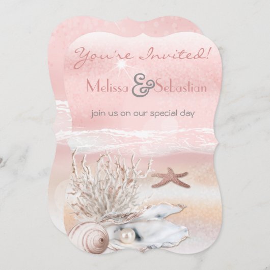 Dream Shore Beach Peach Wedite Einladung (Vorne/Hinten)