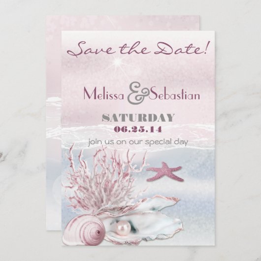 Dream Shore Beach Pink Wedding Save the Date (Vorne/Hinten)
