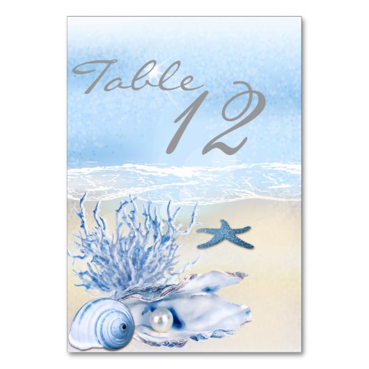 Dream Shore Beach Sehr Blue Wedding Table Card Tischnummer (Vorderseite)