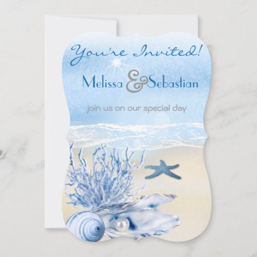Dream Shore Beach Sehr Blue Wedite Einladung (Vorderseite)