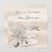 Dream Shore Beach Sepia Wedite Invite Einladung (Vorne/Hinten)