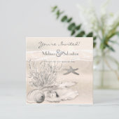 Dream Shore Beach Sepia Wedite Invite Einladung (Stehend Vorderseite)