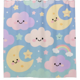 Dream Sky Blanket, Cute Clouds, Moons & Stars Duschvorhang