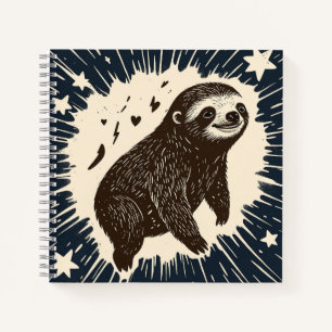 Dream Sloth - Starry Night in Linocut Lines Notizblock
